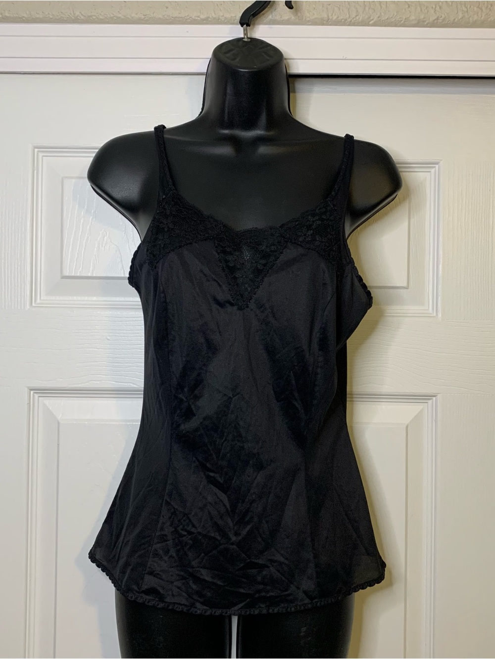 Black Lace-Trim Satin Cami Top